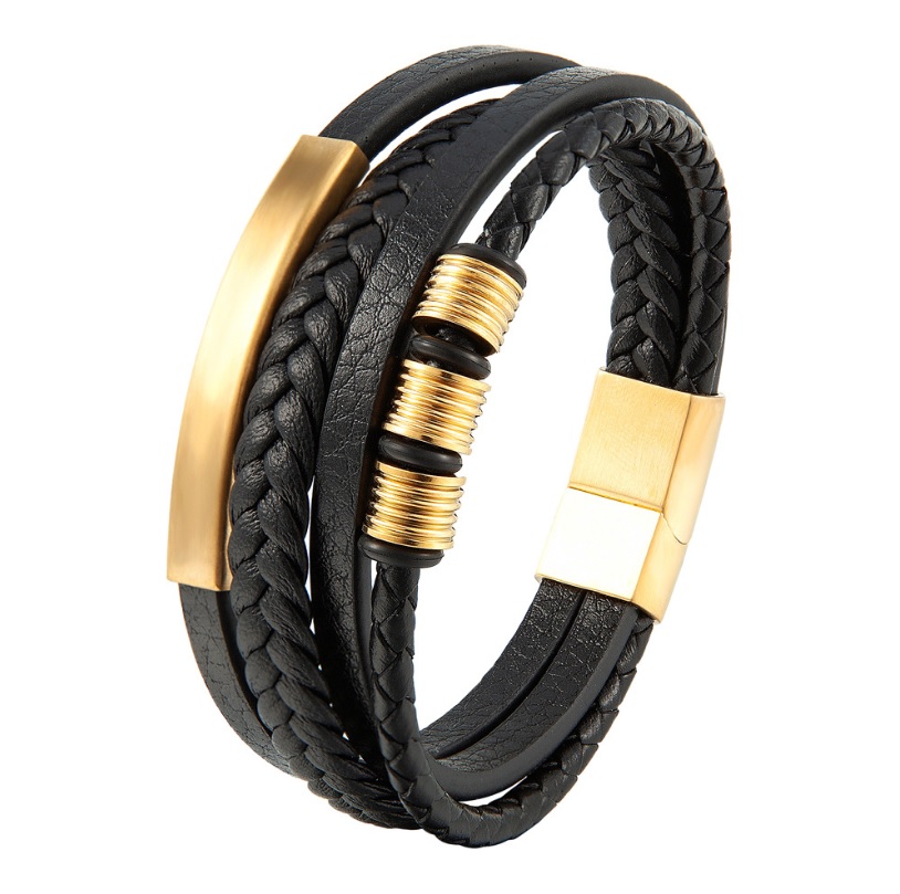 Men Black Leather Bracelet